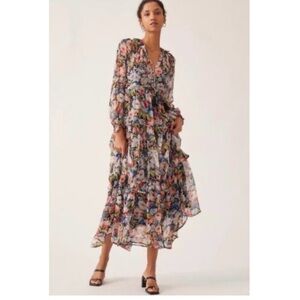 Anthropologie The Marais Printed Chiffon Maxi Dress Size XS